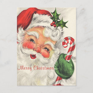 Santa Claus Rosy Cheeks Holding Candy Cane  Postcard