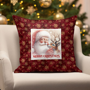 Santa Claus Rudolph Festive Holiday Throw Pillow 