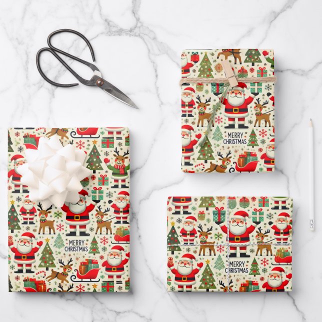 Santa Claus Rudolph The Red Nose Reindeer Cheer Wrapping Paper Sheet (Front)