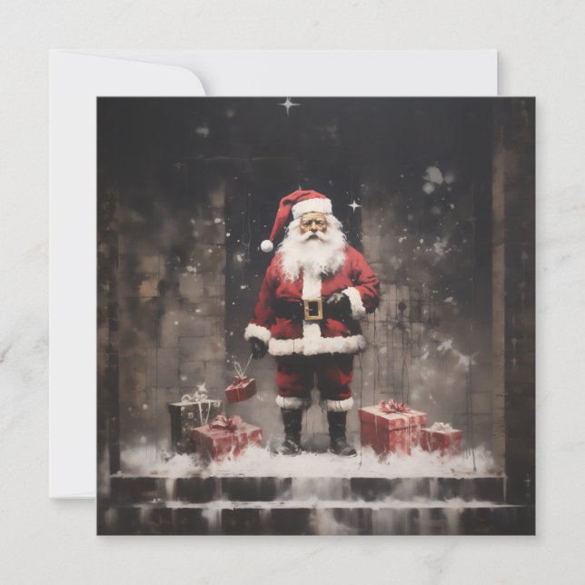 Santa Claus Rural Mural Holiday Card (Front)