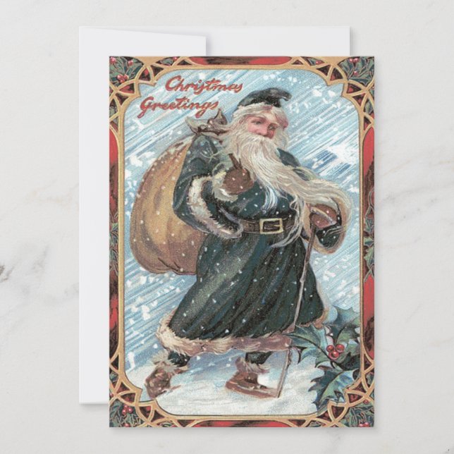 Santa Claus Sack of Toys Holly Winter Storm Invitation (Front)