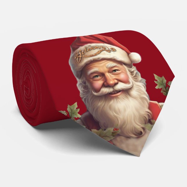 Santa Claus Saint Nicholas Christmas red Tie (Rolled)