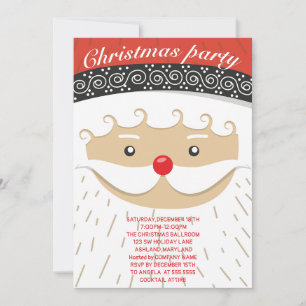 Santa Claus, Santa Hat, Red Nose Christmas Party Invitation