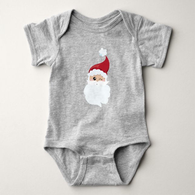 Santa Claus, Santa Hat, Winking Santa, Christmas Baby Bodysuit (Front)