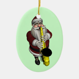 Santa Claus Saxophone Player Ceramic Tree Decoration