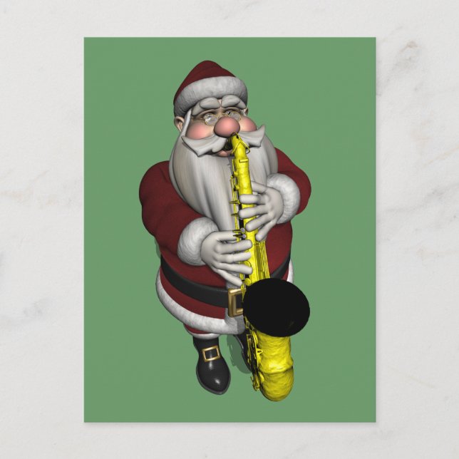 Santa Claus Saxophone Player Holiday Postcard (Front)