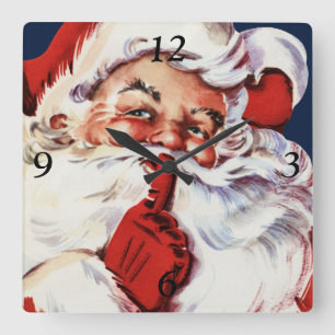 Santa Claus Saying SH-H-H Square Wall Clock