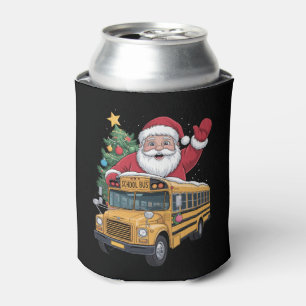 Santa Claus School Bus Christmas Tree Driver Xmas Can Cooler