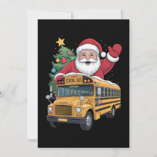 Santa Claus School Bus Christmas Tree Driver Xmas Invitation