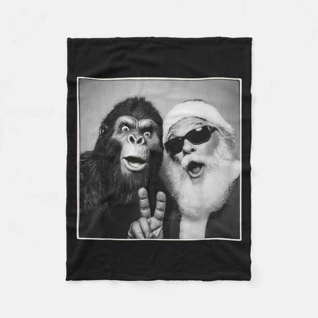 Santa Claus Selfie Bigfoot Christmas Funny Sasquat Fleece Blanket (Front)