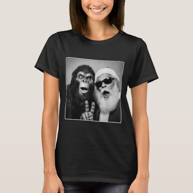 Santa Claus Selfie Bigfoot Christmas Funny Sasquat T-Shirt (Front)