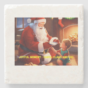 Santa Claus Sharing Joy with a child Stone Coaster