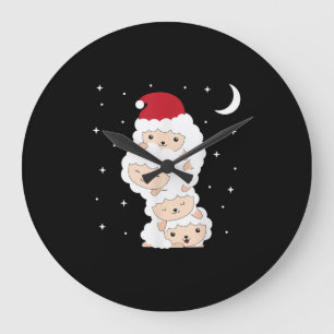 Santa Claus Sheep Christmas Lamb Farm Animals Gift Large Clock