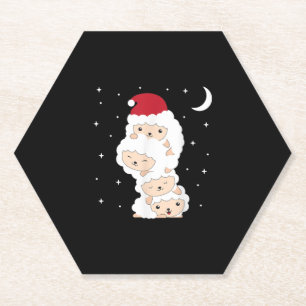 Santa Claus Sheep Christmas Lamb Farm Animals Gift Paper Coaster