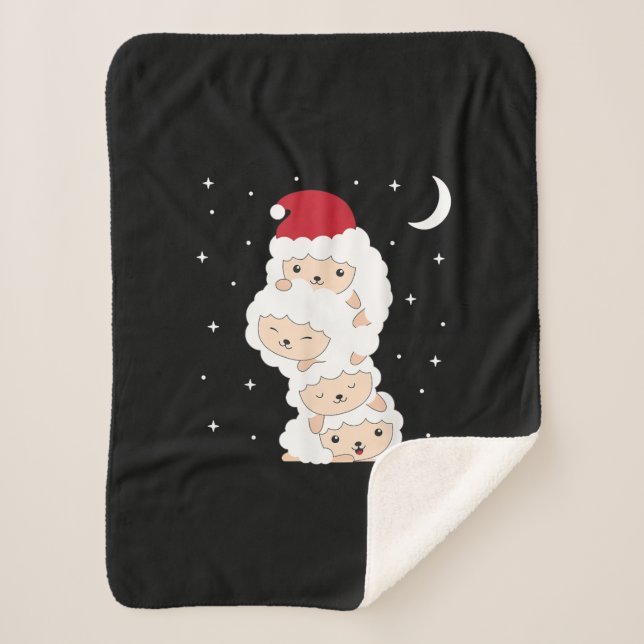 Santa Claus Sheep Christmas Lamb Farm Animals Gift Sherpa Blanket (Front)