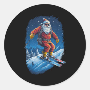 Santa Claus Shredding The Slopes Santa Skiing Chri Classic Round Sticker