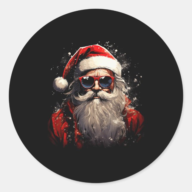 Santa Claus Silhouette Christmas Sungles Caricatur Classic Round Sticker (Front)