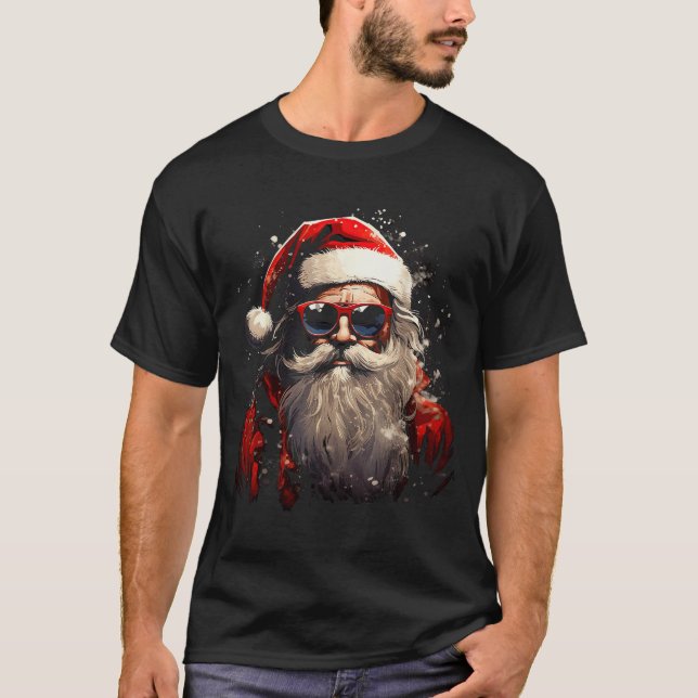 Santa Claus Silhouette Christmas Sungles Caricatur T-Shirt (Front)