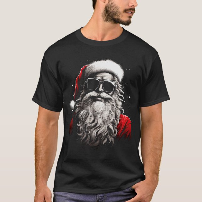 Santa Claus Silhouette Christmas Sungles Caricatur T-Shirt (Front)