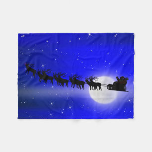 Santa Claus Silhouette - Santa's Sleigh Ride Fleece Blanket