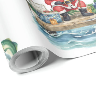 Santa Claus sitting fishing Christmas Wrapping Paper