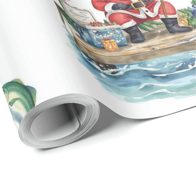 Santa Claus sitting fishing Christmas Wrapping Paper (Roll Corner)