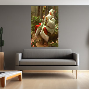 Santa Claus sitting in the forest   AI Art Poster