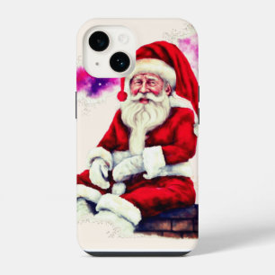 Santa-claus sitting on the brick wall with clouds iPhone 14 case