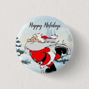 Santa Claus Skate On Ice Snow 3 Cm Round Badge