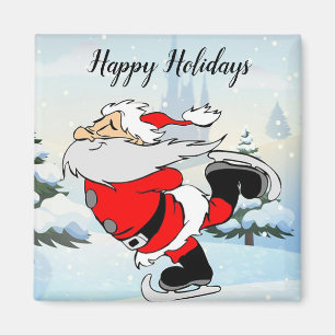 Santa Claus Skate On Ice Snow Magnet