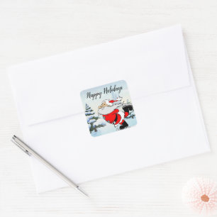 Santa Claus Skate On Ice Snow  Square Sticker
