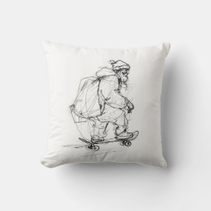 Santa Claus Skateboarding with Presents Cushion
