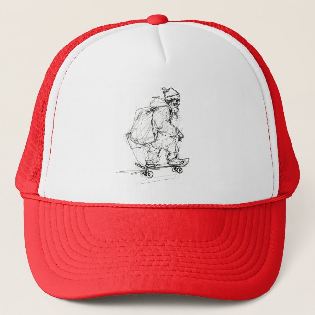 Santa Claus Skateboarding with Presents Trucker Hat (Front)