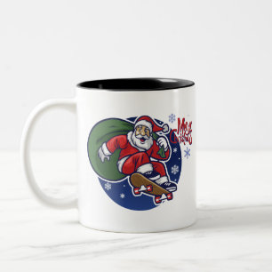 Santa Claus Skater Skateboard Cool Christmas Xmas Two-Tone Coffee Mug