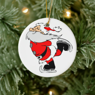 Santa Claus Skating Ceramic Tree Decoration