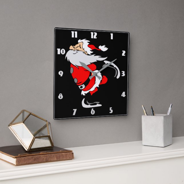 Santa Claus Skating  Square Wall Clock (Office)