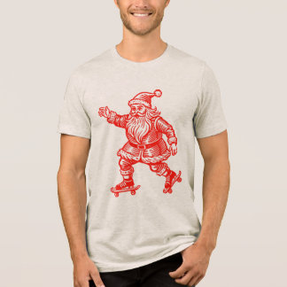 Santa Claus Skating T-Shirt Hand drawn Tri-Blend Shirt