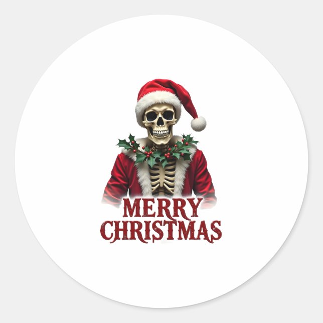 Santa Claus Skeleton Outfit Skull Funny Christmas  Classic Round Sticker (Front)