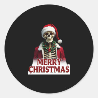 Santa Claus Skeleton Outfit Skull Funny Christmas  Classic Round Sticker