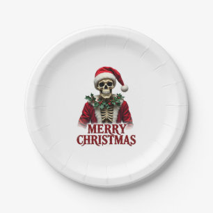 Santa Claus Skeleton Outfit Skull Funny Christmas Paper Plate