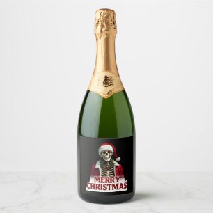 Santa Claus Skeleton Outfit Skull Funny Christmas  Sparkling Wine Label