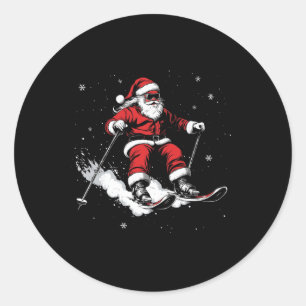 Santa Claus Ski Funny Skiing Xmas Christmas _2  Classic Round Sticker