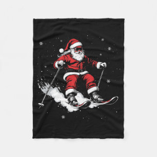Santa Claus Ski Funny Skiing Xmas Christmas _2  Fleece Blanket
