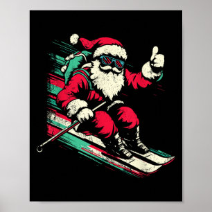 Santa Claus Skiing - Vintage Christmas Winter Spor Poster