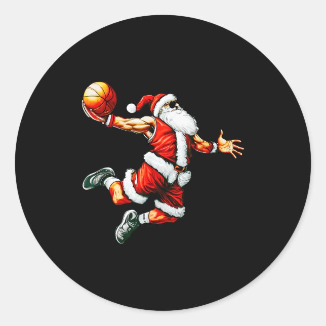 Santa Claus Slam Dunk Basketball Hoop Christmas Pa Classic Round Sticker (Front)
