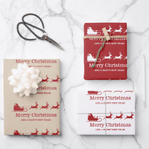 Santa Claus Sleigh And Reindeers & Custom Text Wrapping Paper Sheet