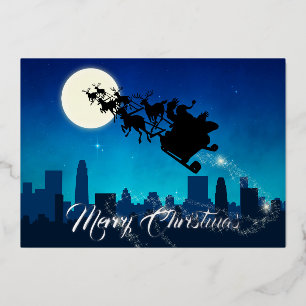 Santa Claus Sleigh Christmas Foil Holiday Card