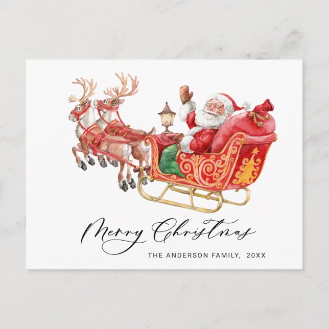 Santa Claus Sleigh Christmas Greeting Holiday Postcard (Front)