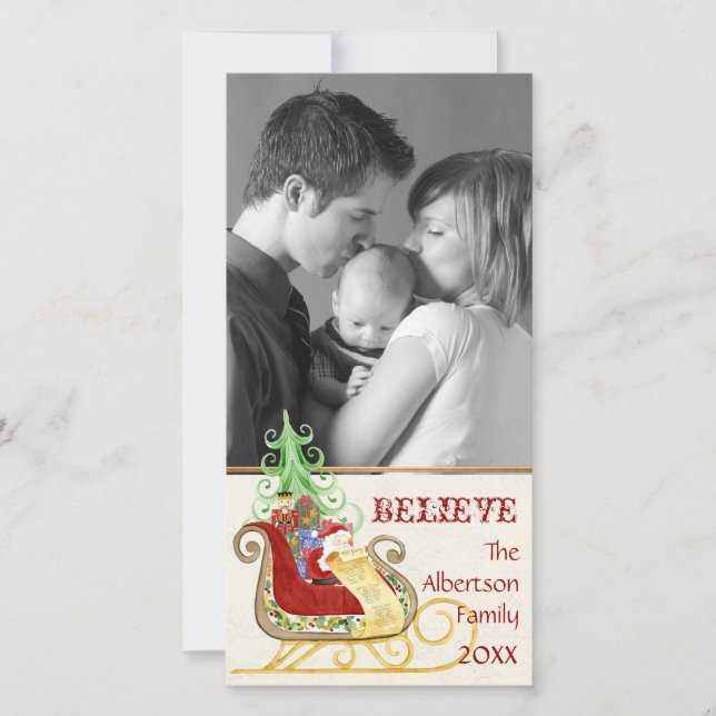 Santa Claus Sleigh Christmas Photograph Photo Card (Front)