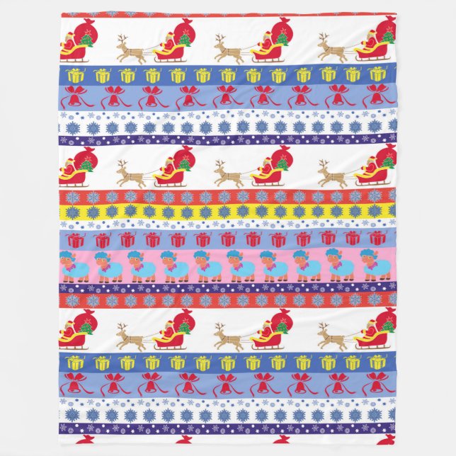 Santa Claus sleigh Fleece Blanket (Front)